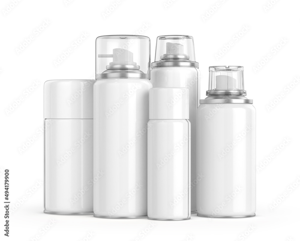 Different white detergents bottles on a white background. 3d illustration