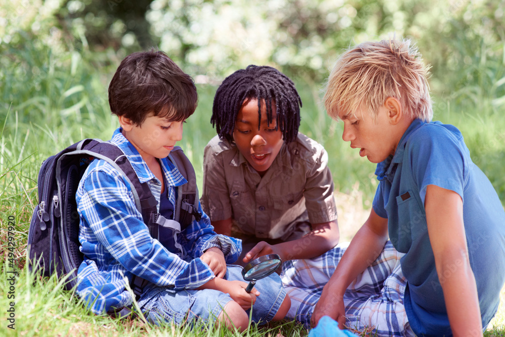 Three little adventurers. Three little boys spending time outdoors together.