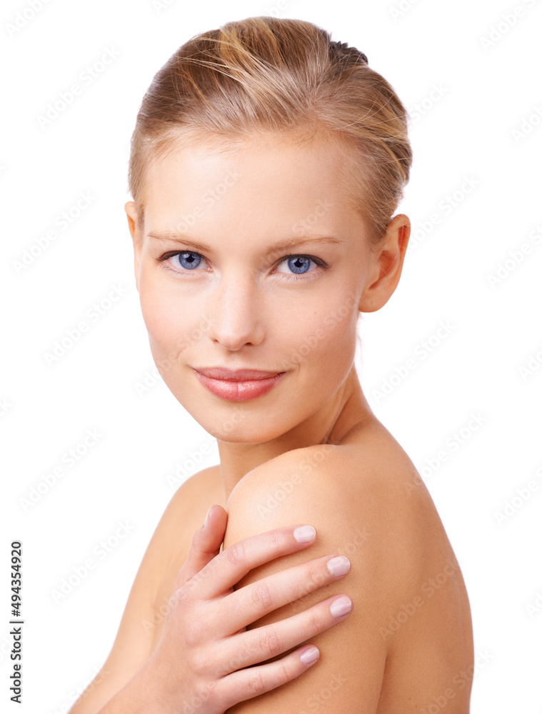 Beauty reflected in her eyes. Studio shot of a gorgeous young blond woman.