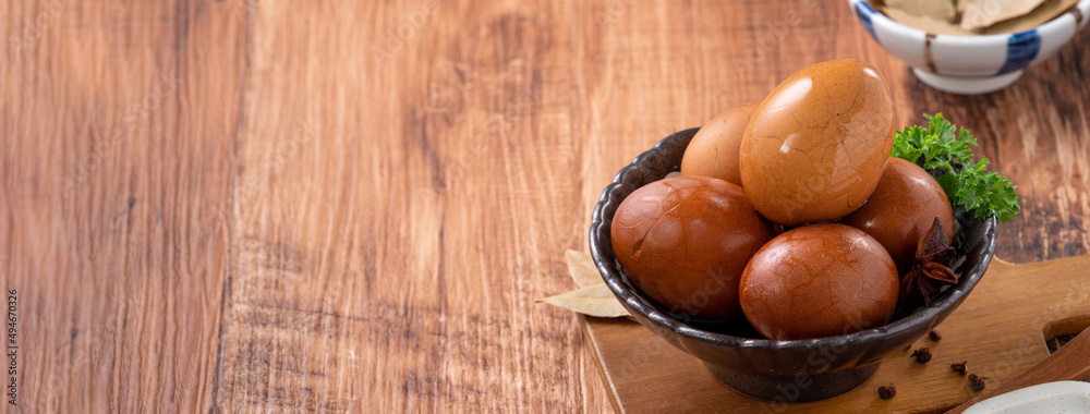 Delicious traditional Taiwanese food tea eggs.