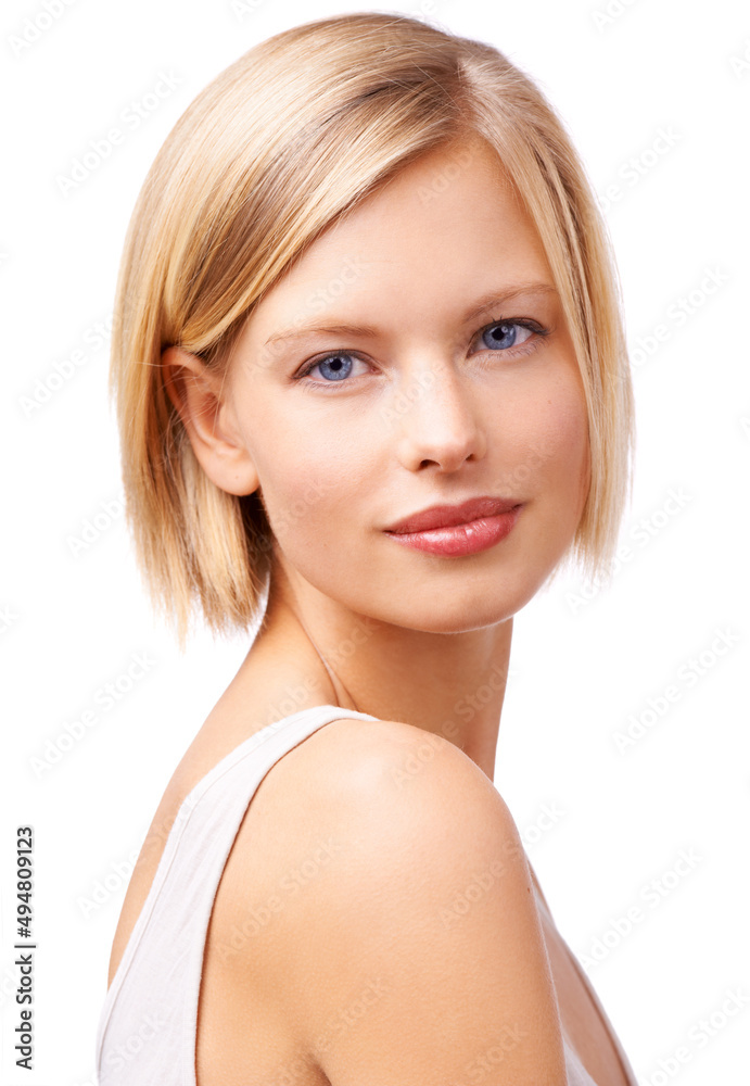 She could melt his heart with the slightest glance. Studio shot of a gorgeous young blond woman.