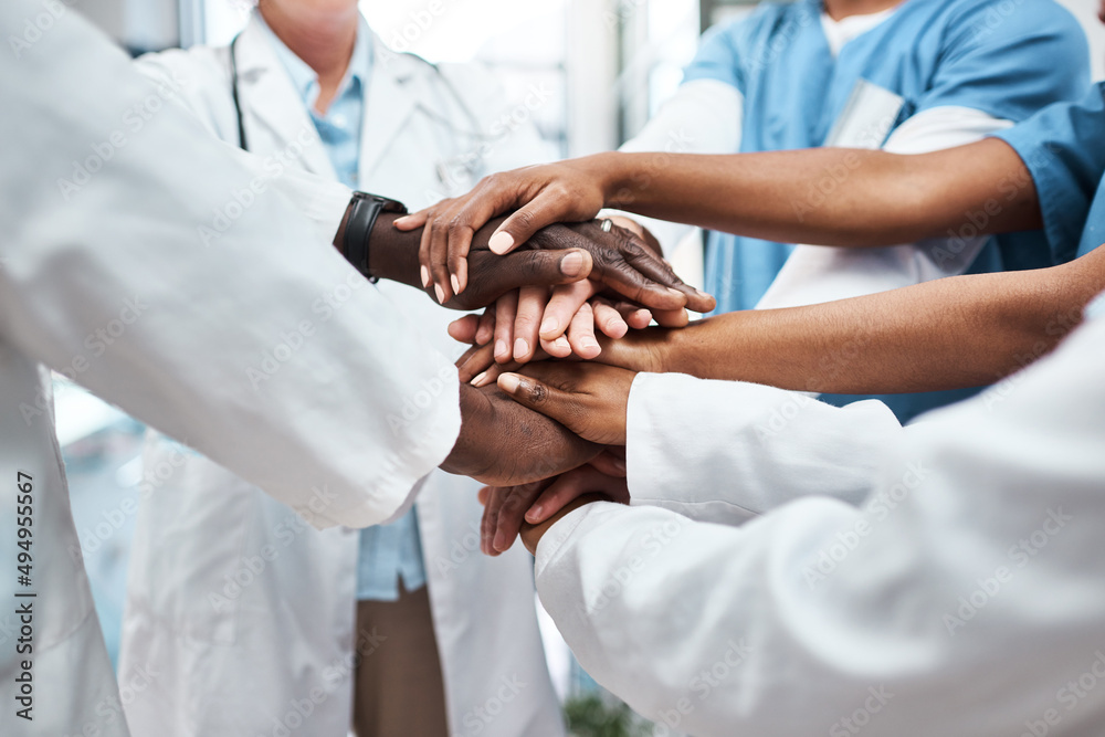 The value of collaboration is immeasurable. Closeup shot of a group of medical practitioners joining