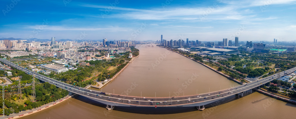 航拍广州城市建筑景观天际线