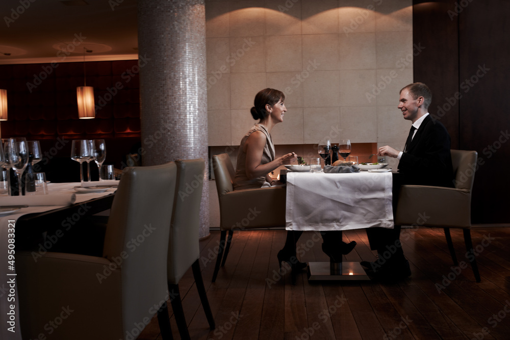 Going big on their anniversary. Cropped shot of a couple having dinner in a restaurant.