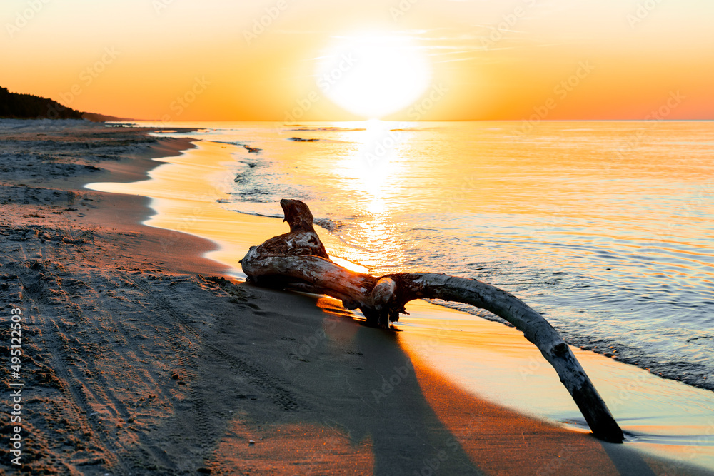 Baltic sea shore seascape at sunset