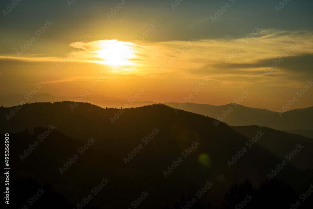 Majestic sunset in the mountains landscape