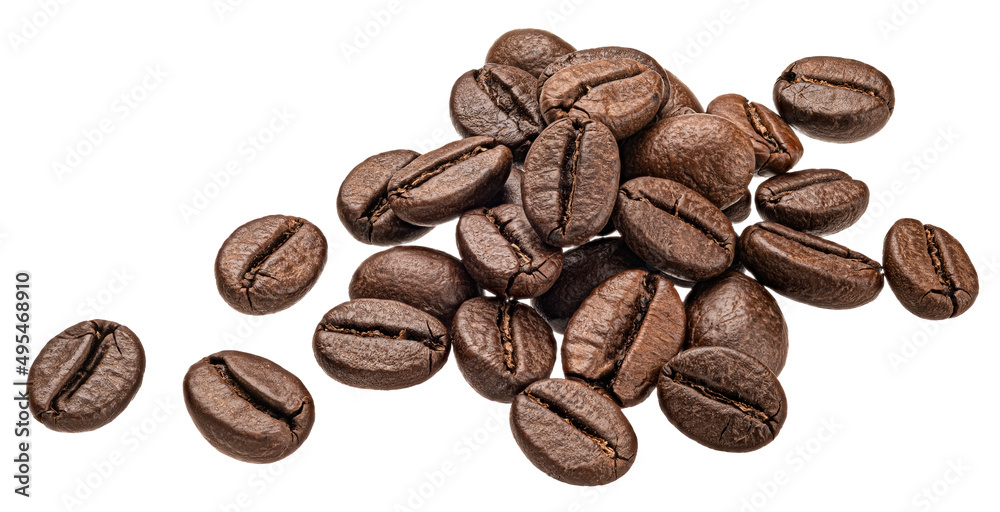 Roasted coffee beans isolated on white background