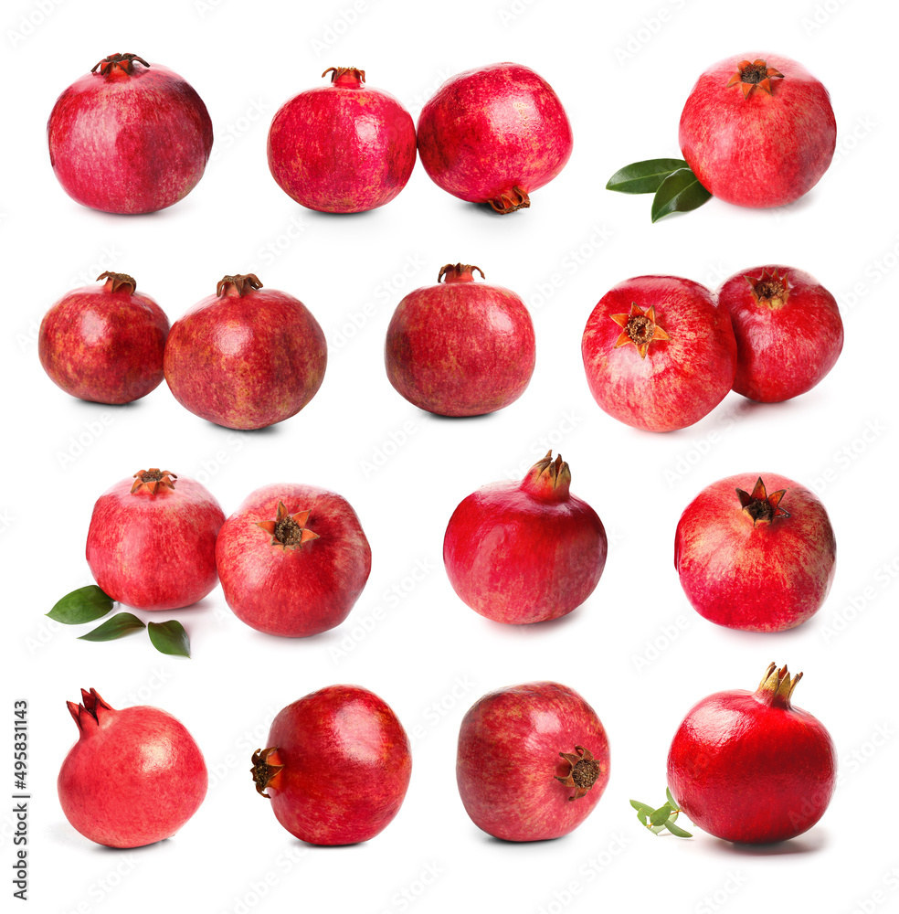 Set of ripe pomegranates isolated on white