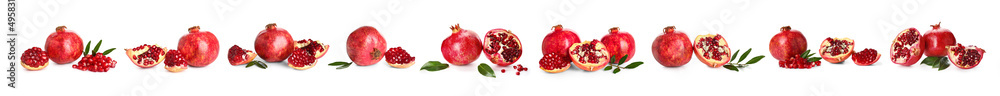 Set of ripe pomegranates isolated on white