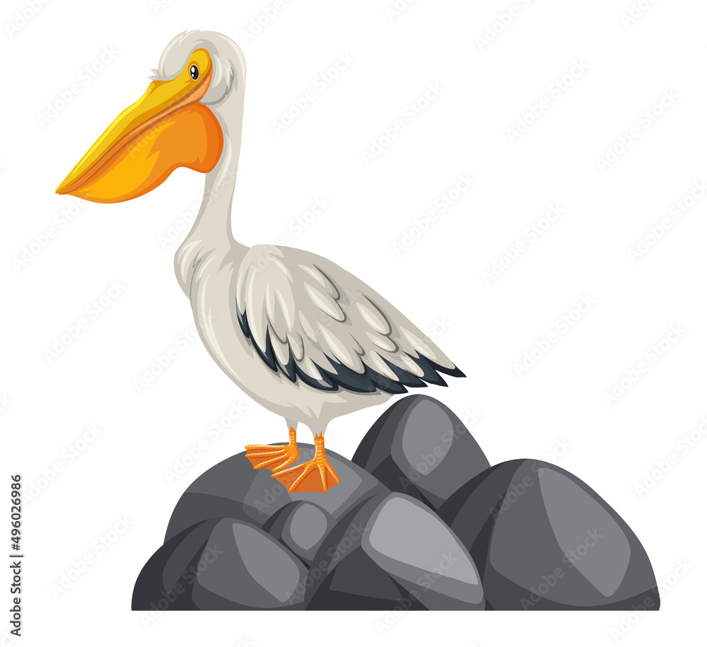 A pelican with nature element on white background