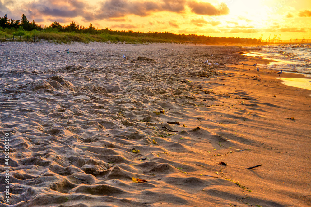 Shore at sunset, sandy beach - Baltic Sea, Poland