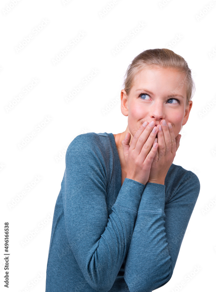 No way. A studio shot of a beautiful young woman looking surprised.