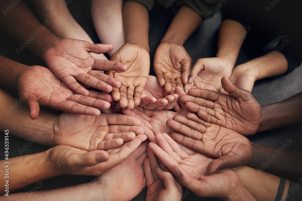 Let your hands do the talking. High angle shot of a group of unrecognizable peoples hands out with t