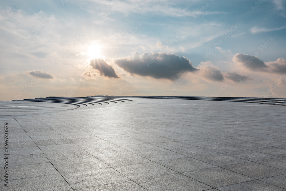 Empty square floor and sky cloud background at sunset