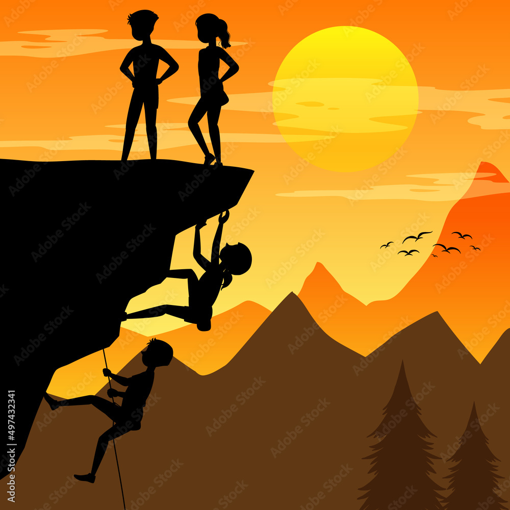 Silhouette rock climbing background