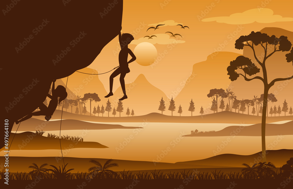 Silhouette rock climbing background