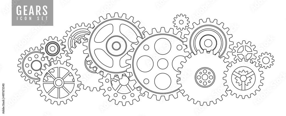 白色背景上隔离的齿轮组。齿轮图标设计。矢量插图