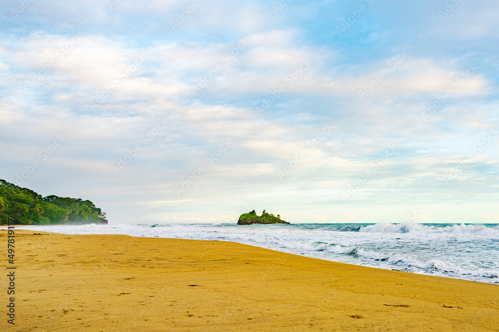 Sunrise at Playa Cocles, beautiful tropical Caribbean beach, Puerto Viejo, Costa Rica east coast