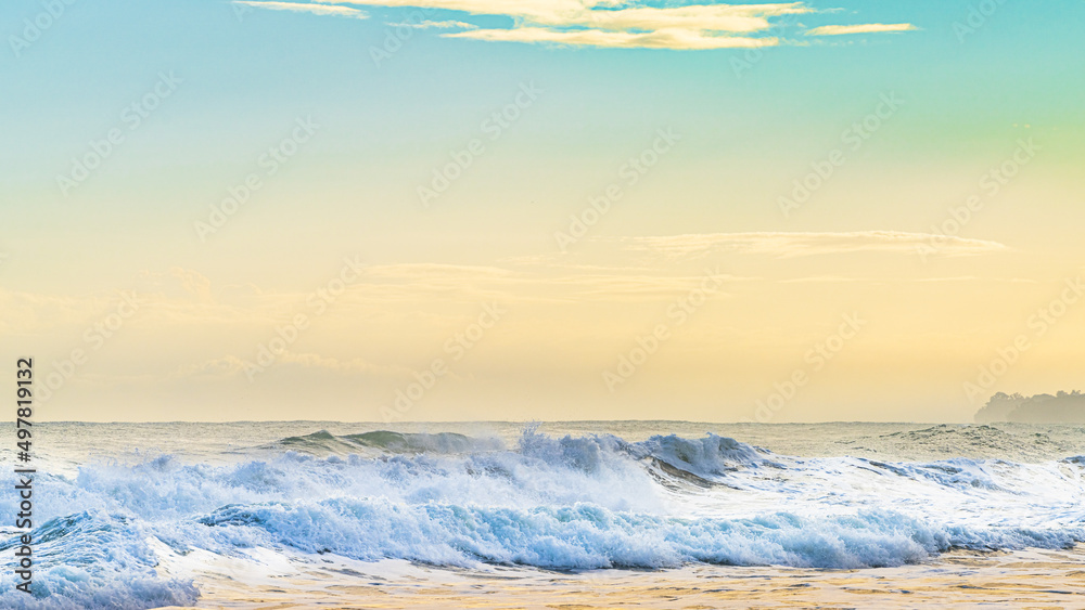 Sunrise at Playa Cocles, beautiful tropical Caribbean beach, Puerto Viejo, Costa Rica east coast