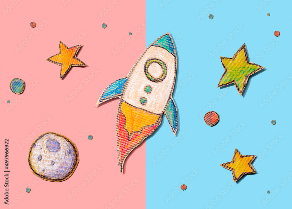 Space exploration theme with rocket and star drawings