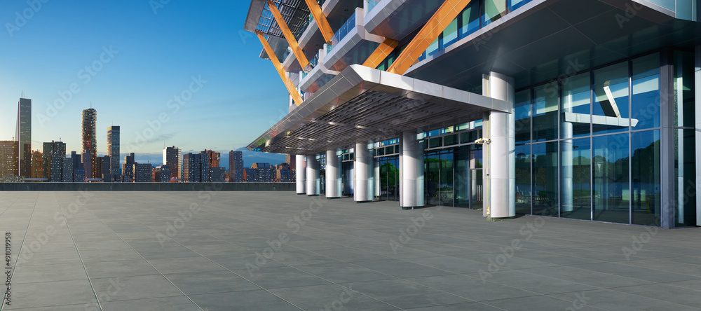 Urban street with office buildings and modern architecture