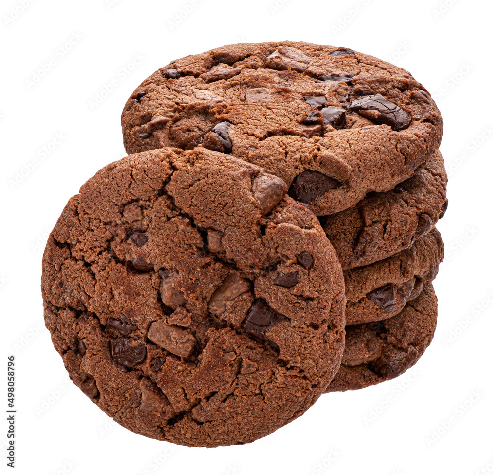 Chocolate cookies isolated on white background, full depth of field