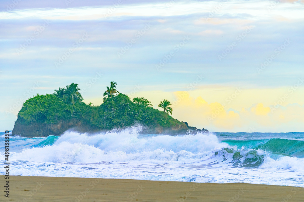 Sunrise at Playa Cocles, beautiful tropical Caribbean beach, Puerto Viejo, Costa Rica east coast and