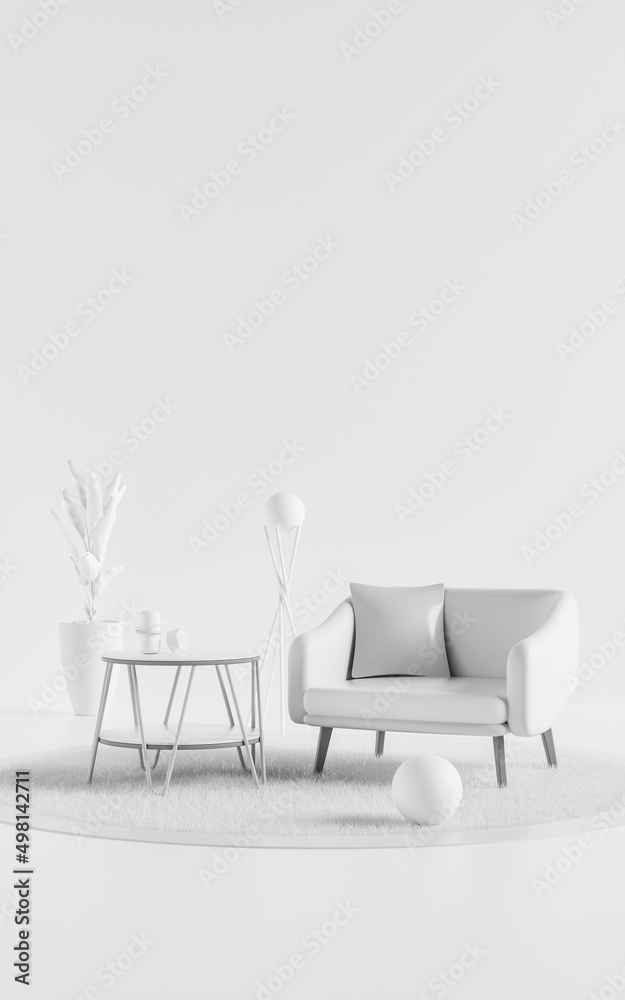 3D rendering indoor minimalist style background wall