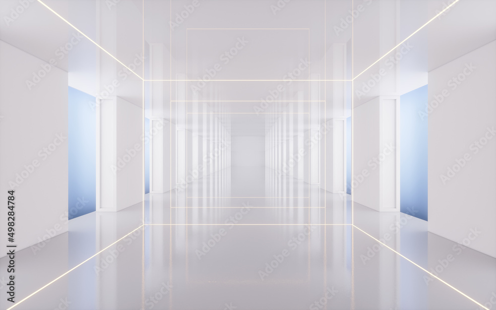 Empty white tunnel, 3d rendering.