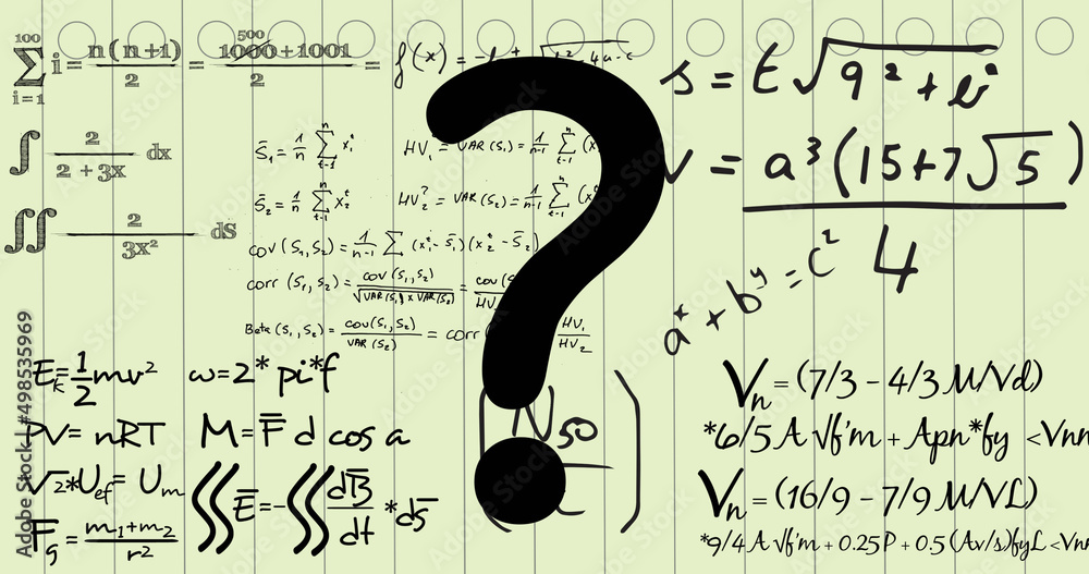 白色背景下的问号和数学方程图像
