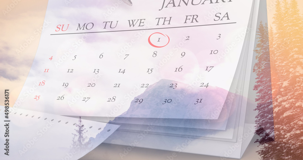 Image of trees over calendar