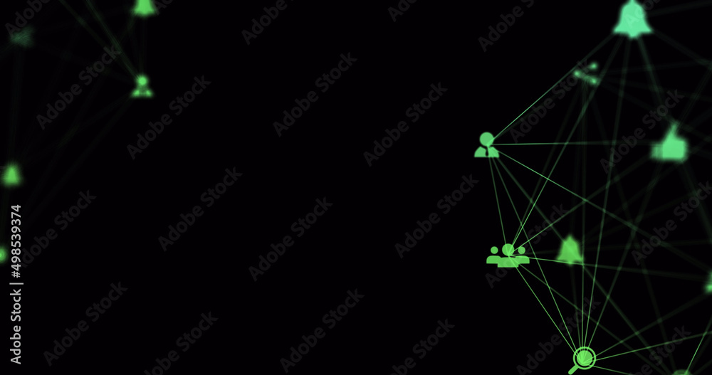 Image of data processing and media icons on black background