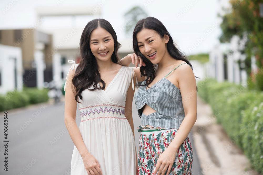 Portrait beauty Asian two friend woman.