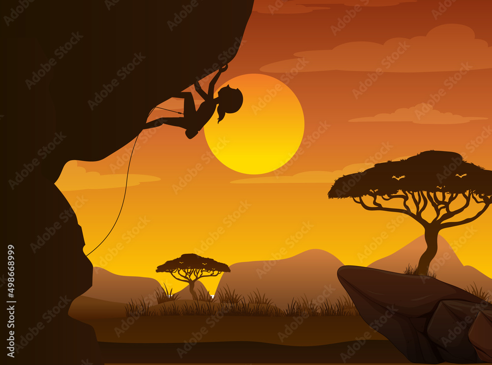 Silhouette rock climbing background