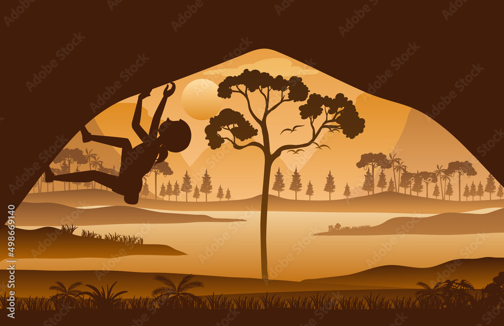 Silhouette rock climbing background