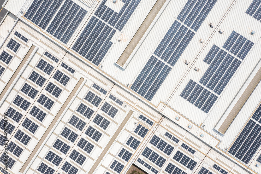 solar panels on factory rooftop