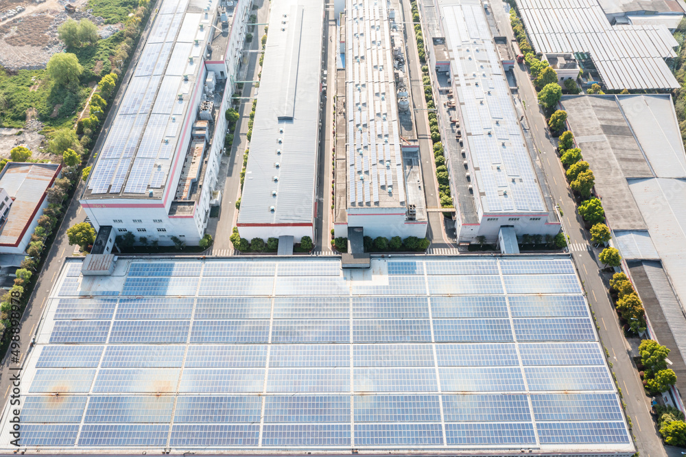 solar panels on factory rooftop