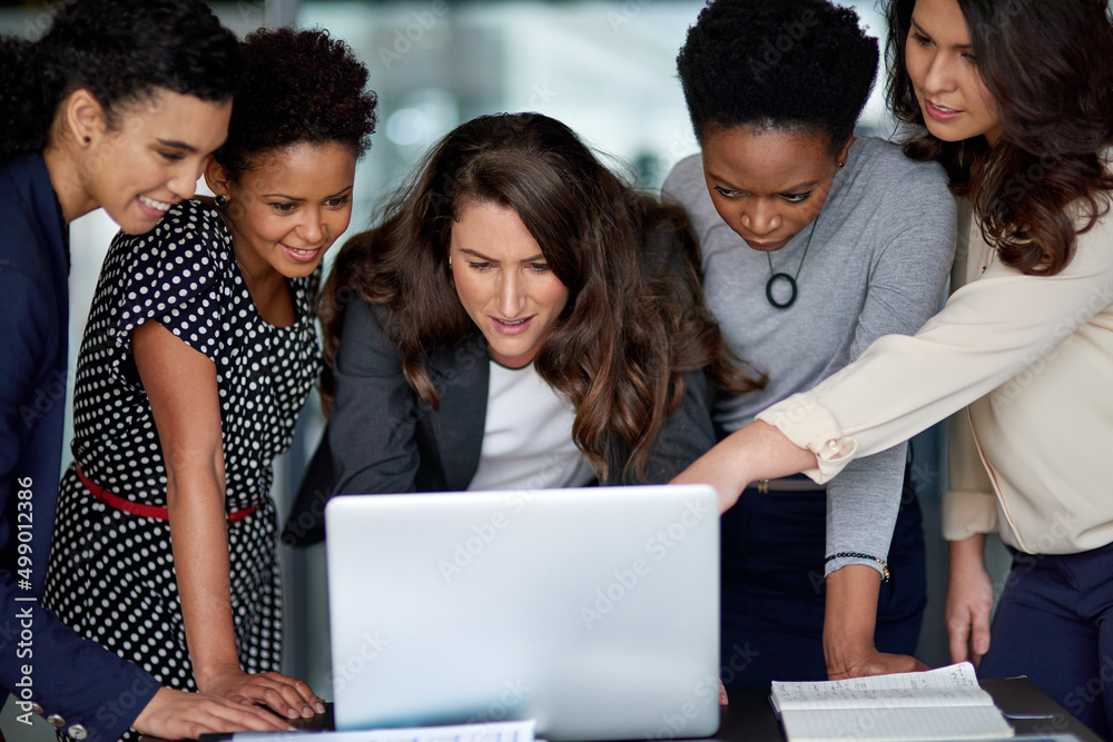 Theyve got different opinions. Shot of a group of businesswomen working together on a laptop in an o