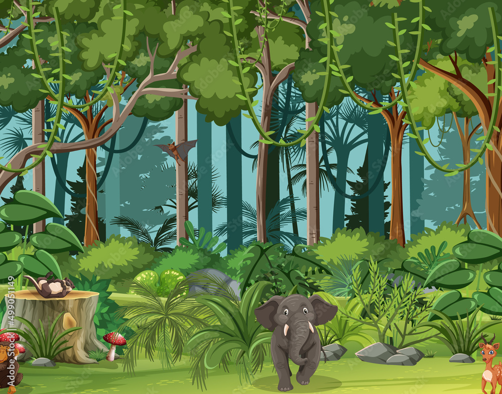 Forest scene with wild animals