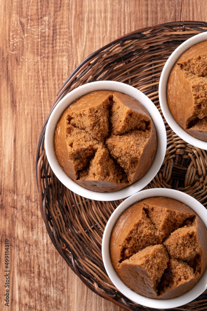 Delicious Chinese steamed sponge cake named Fa Gao for lunar new year festival traditional food.