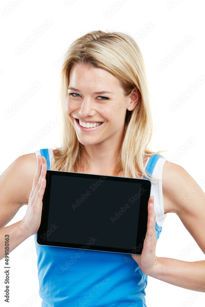 Thus is the best site for just about anything. Shot of a young woman holding a digital tablet agains