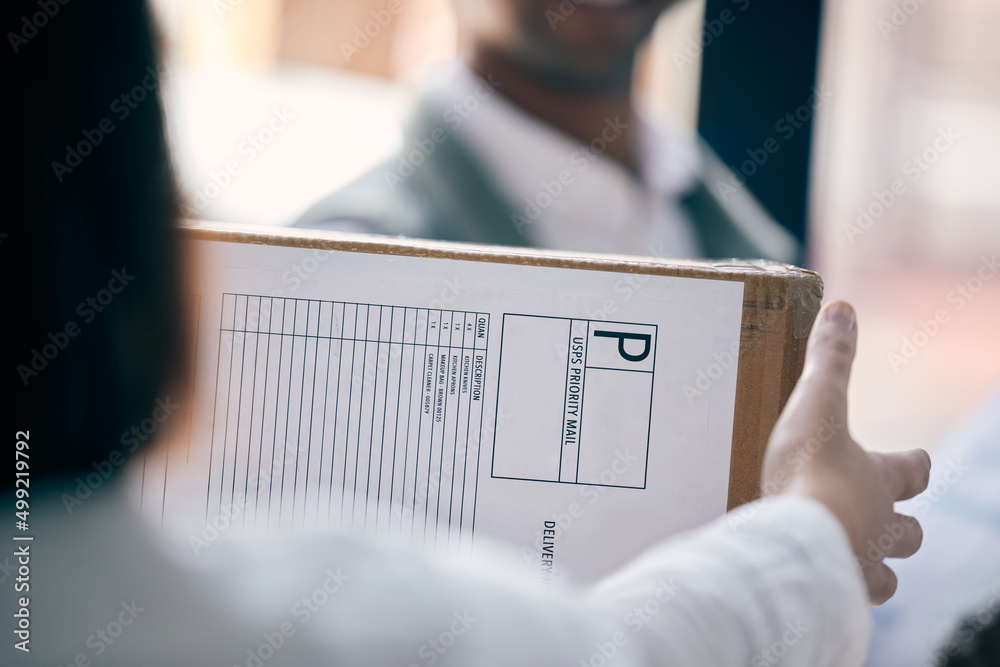 Those online purchases finally arrived. Closeup shot of a woman receiving a parcel.