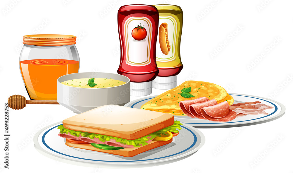 Breakfast set with sandwich and soup