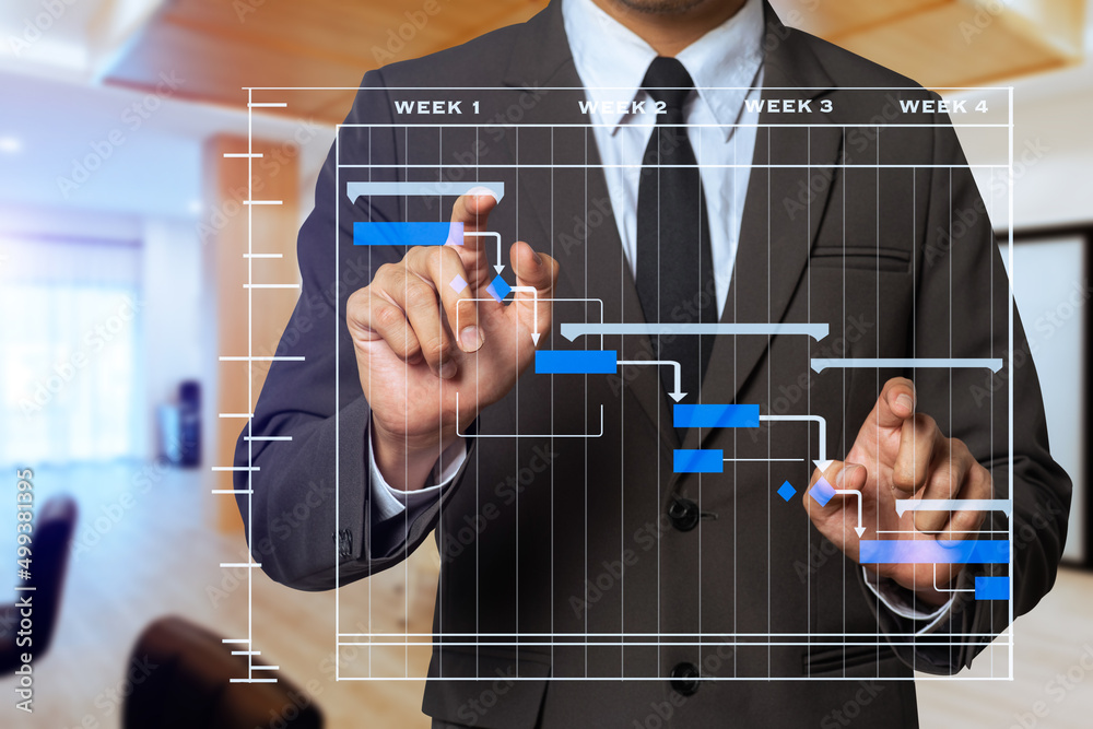 Project manager working and update tasks with milestones progress planning and Gantt chart schedulin