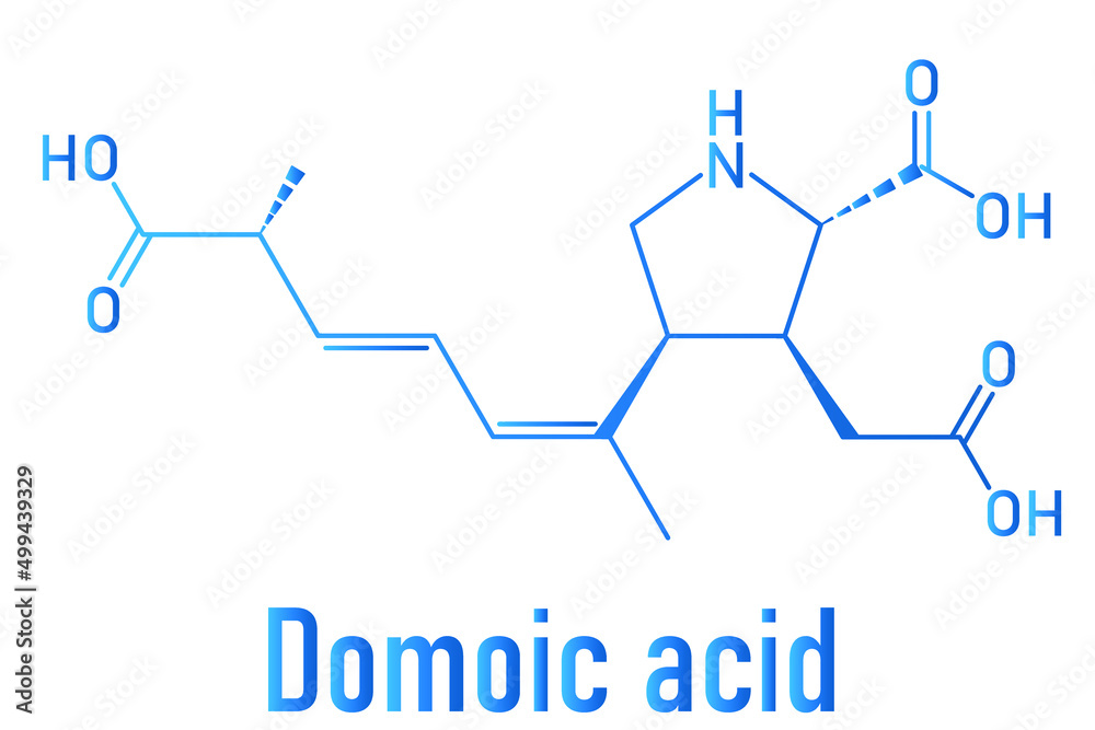 Domoic acid algae poison molecule, skeletal chemical formula. Responsible for amnesic shellfish pois