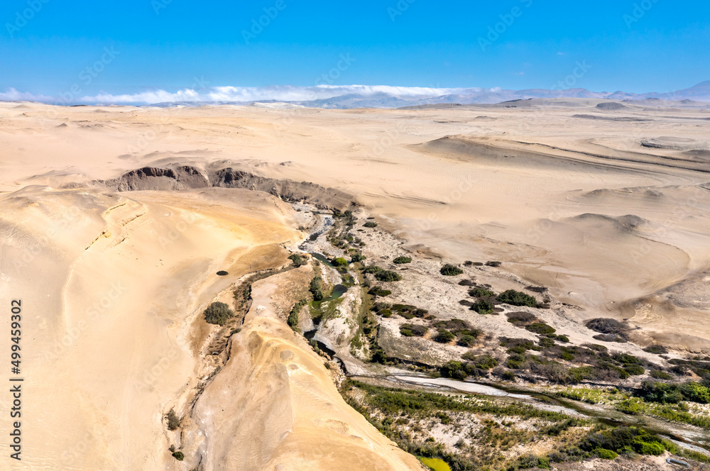 The Ica River at the Canyon de los Perdidos in a desert of Peru