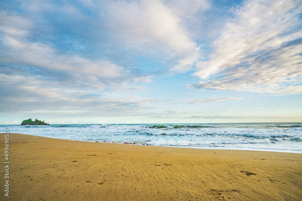 Sunrise at Playa Cocles, beautiful tropical Caribbean beach, Puerto Viejo, Costa Rica east coast and