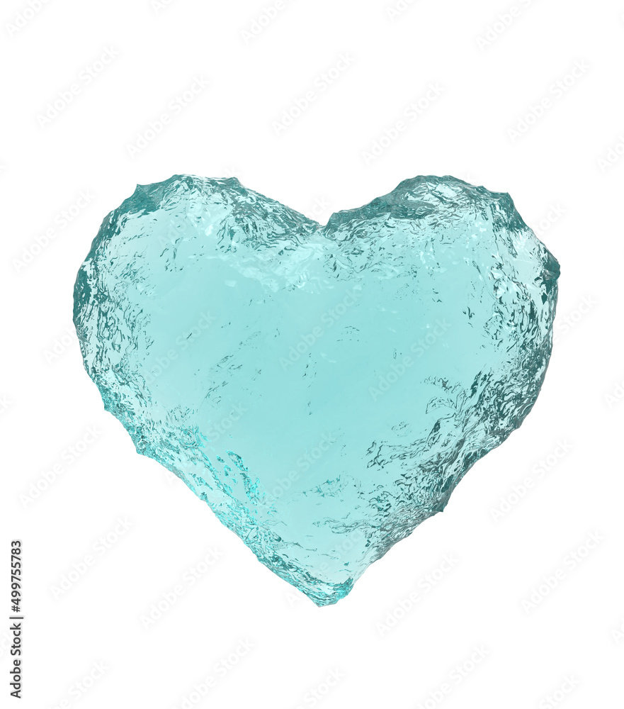 Heart shaped ice isolated on white background. 3D illustration.