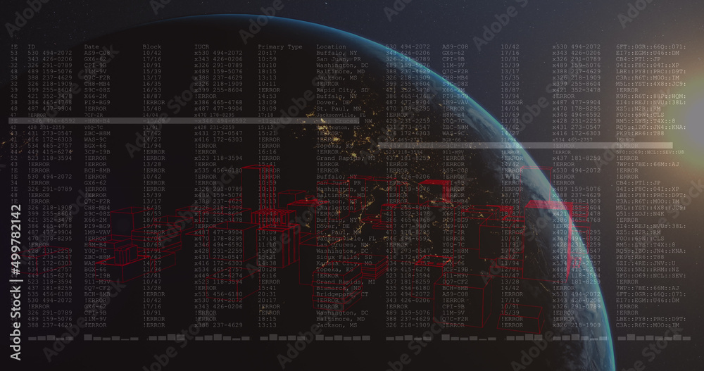 Image of globe and financial data processing over black background