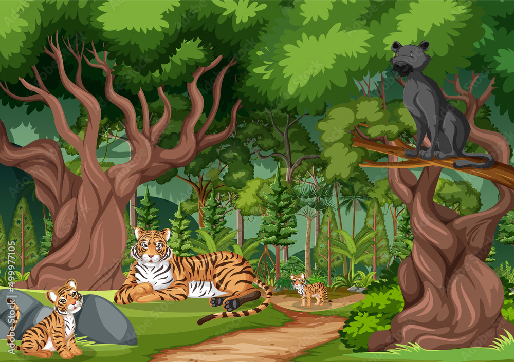 Forest scene with wild animals